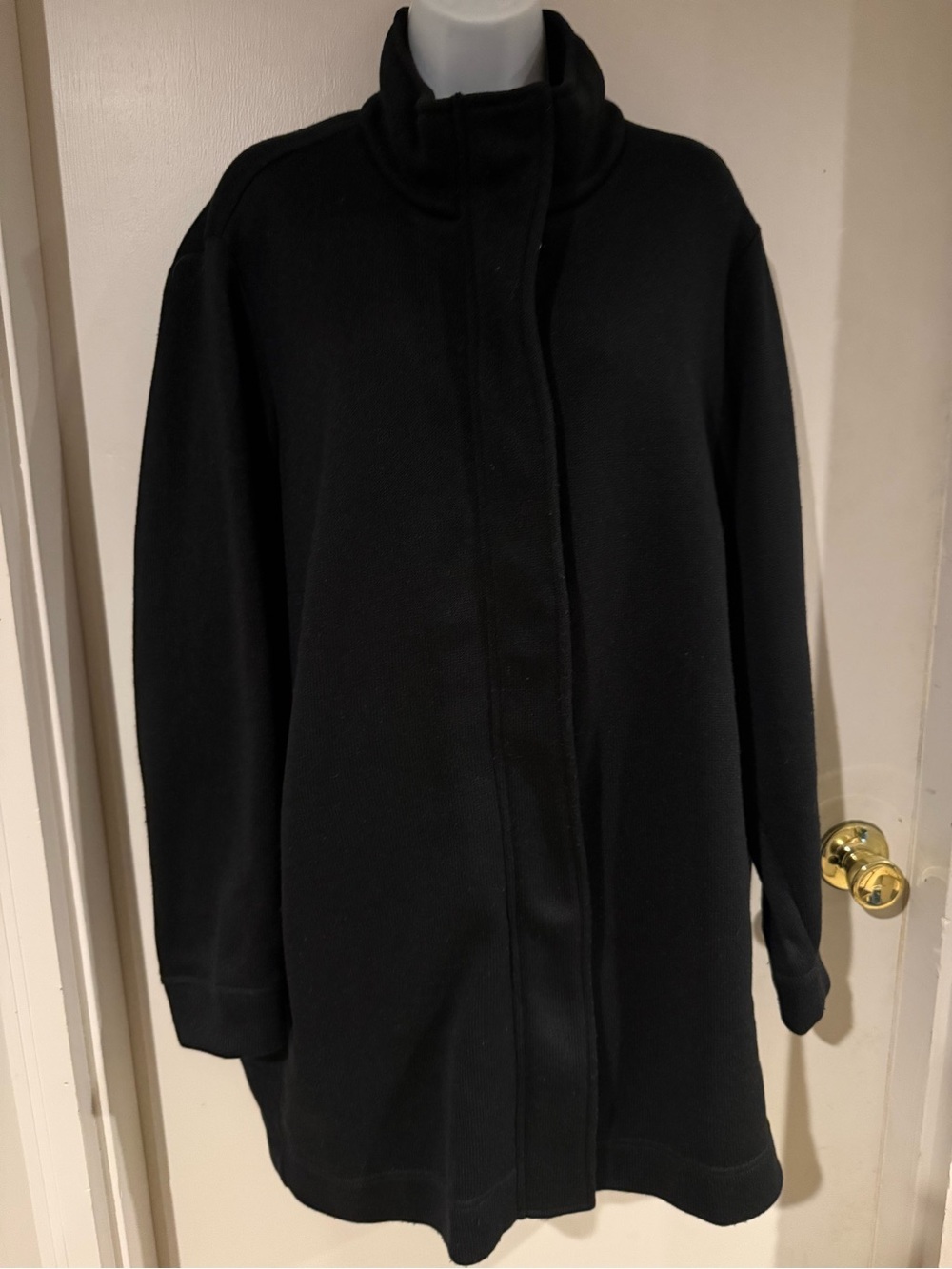 Lands' End Black Funnel-Neck Fabric mid thigh Coat size 3X